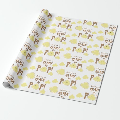 Ready to Pop Cute Popcorn Baby Shower Wrapping Paper
