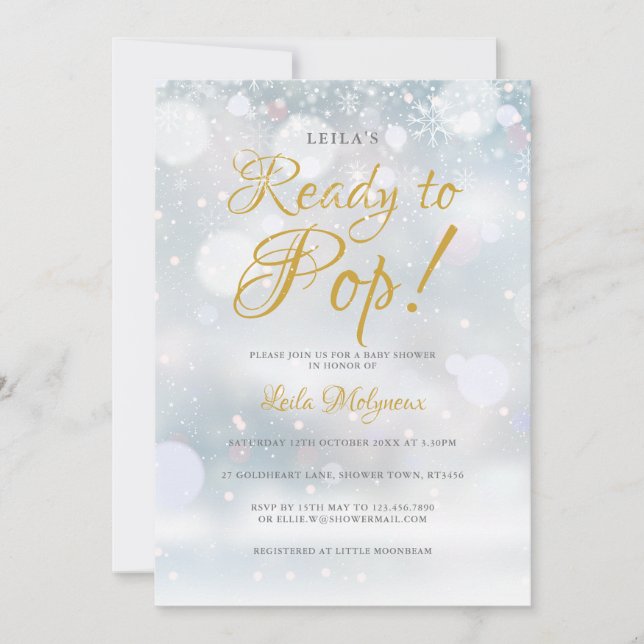 Ready To Pop First Snowflakes Baby Shower Invitation (Front)