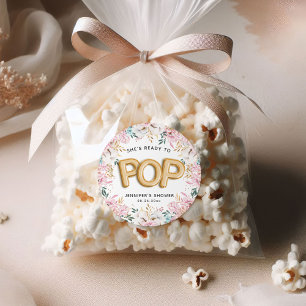 "Ready to Pop" Floral Baby Shower Balloons Classic Round Sticker