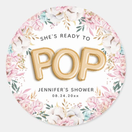 Ready to Pop Floral Baby Shower Balloons Classic Round Sticker
