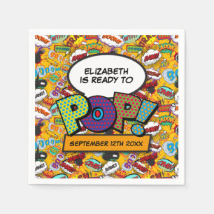 Ready To Pop Fun Modern Comic Book Baby Shower Napkins