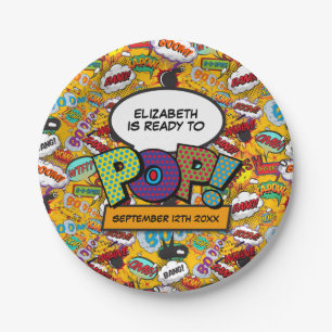 Ready To Pop Fun Modern Comic Book Baby Shower Paper Plates