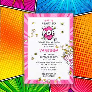 Ready to Pop Fun & Modern Girl Baby Shower Invitation