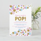 Ready to Pop Gender Reveal Baby Shower Gold Invite (Standing Front)