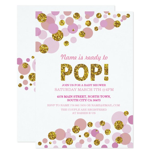 Ready To Pop Girl Baby Shower Pink Gold Invite
