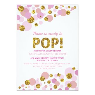 Ready to Pop Girl Baby Shower Pink Gold Invite