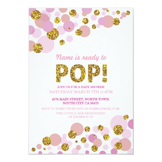 Ready To Pop Baby Shower Pink Gold Invite Zazzle