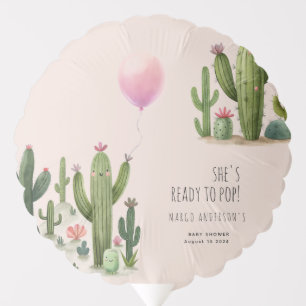 Ready to Pop Girl Balloon Cactus Green Baby Shower