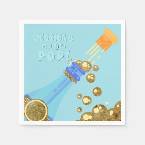 Ready to Pop Gold Champagne Baby Blue Shower Paper Napkins