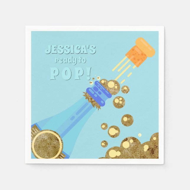 Ready to Pop Gold Champagne Baby Blue Shower Paper Napkins (Front)