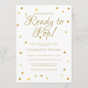Ready to Pop Gold Hearts Baby Shower / Sprinkle Invitation