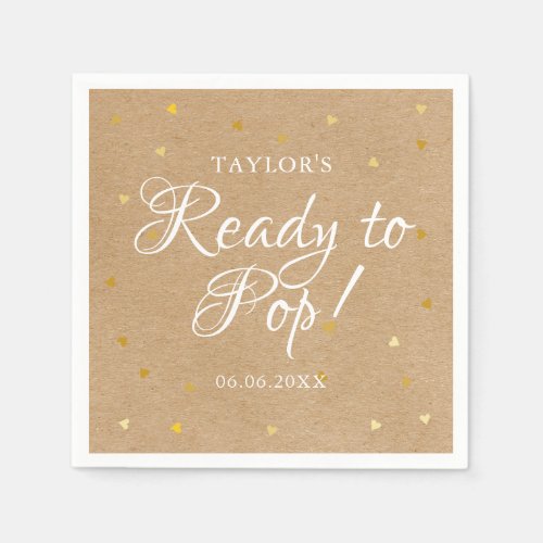 Ready To Pop Gold Hearts Confetti Baby Shower Napkins