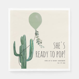 Ready to Pop Green Balloon Cactus Neutral Baby Napkins