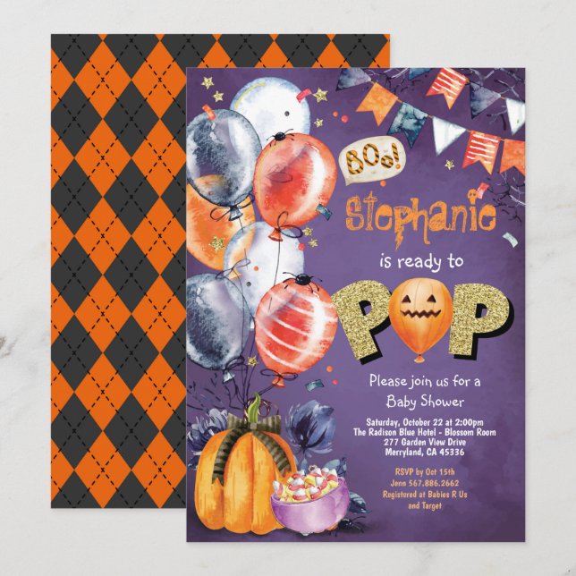 Ready to pop Halloween baby shower gender neutral Invitation (Front/Back)
