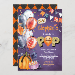 Ready to pop Halloween baby shower gender neutral Invitation