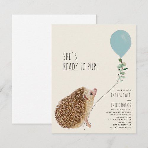 Ready to Pop Hedgehog Balloon Boy Baby Shower Invitation
