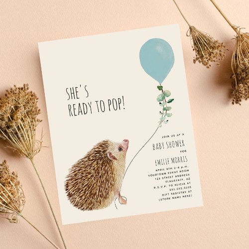 Ready to Pop Hedgehog Balloon Boy Baby Shower Invitation