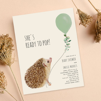Ready To Pop Hedgehog Green Balloon Invitation by JillsPaperie at Zazzle