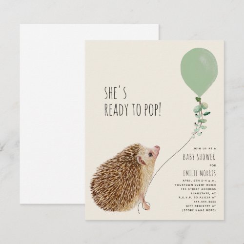 Ready to Pop Hedgehog Green Balloon Invitation