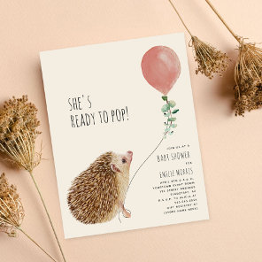 Ready to Pop Hedgehog Pink Balloon Baby Shower Invitation