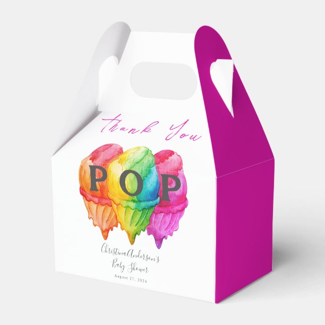 Ready to Pop Ice Cream Gradient Pink Baby Shower Favor Boxes (Front Side)