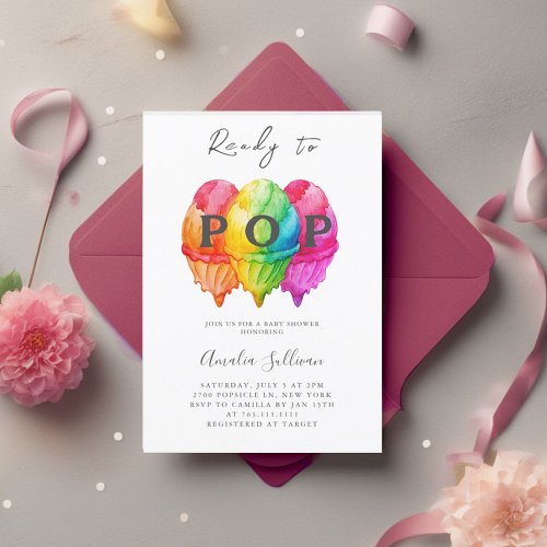 Ready to Pop Ice Cream Gradient Pink Baby Shower Invitation