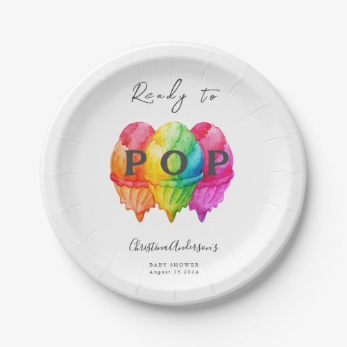 Ready to Pop Ice Cream Gradient Pink Baby Shower Paper Plates