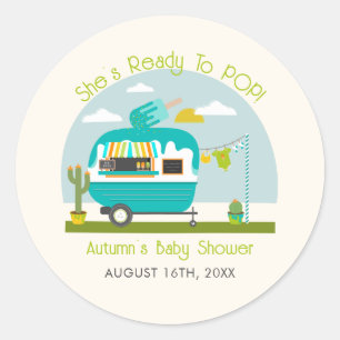 Ready To Pop Ice Pop Truck Camper Blue Baby Shower Classic Round Sticker