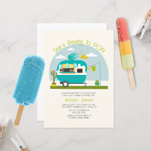 Ready To Pop Ice Pop Truck Camper Blue Baby Shower Invitation