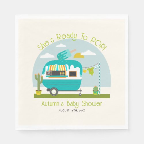 Ready To Pop Ice Pop Truck Camper Blue Baby Shower Napkins