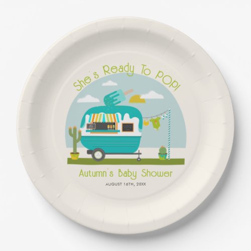 Ready To Pop Ice Pop Truck Camper Blue Baby Shower Paper Plates