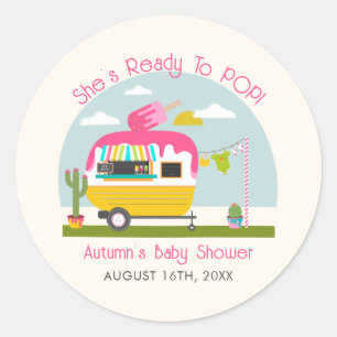 Ready To Pop Ice Pop Truck Camper Pink Baby Shower Classic Round Sticker