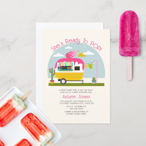Ready To Pop Ice Pop Truck Camper Pink Baby Shower Invitation