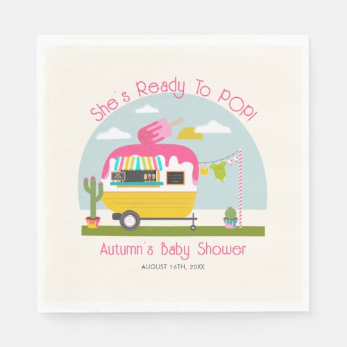 Ready To Pop Ice Pop Truck Camper Pink Baby Shower Napkins