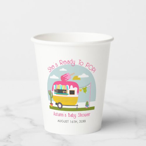 Ready To Pop Ice Pop Truck Camper Pink Baby Shower Paper Cups