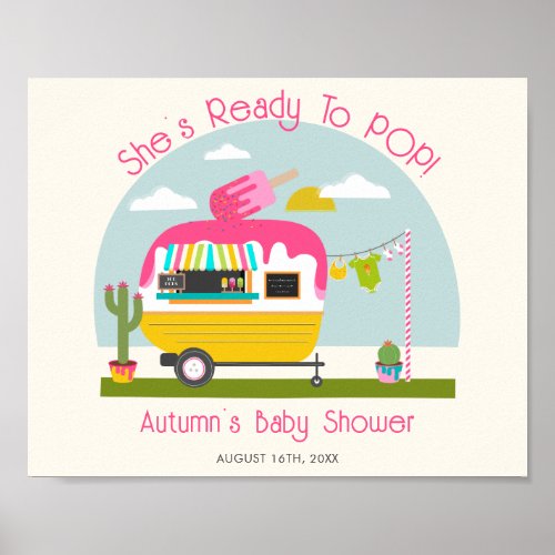 Ready To Pop Ice Pop Truck Girl Baby Shower Poster