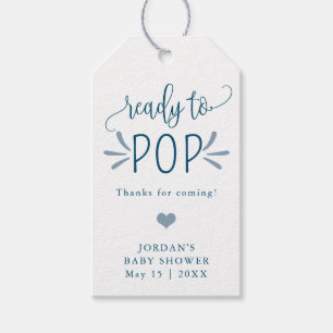 Ready to Pop Minimalist Baby Shower Blue Favor Gift Tags