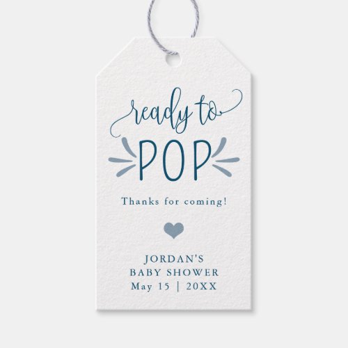 Ready to Pop Minimalist Baby Shower Blue Favor Gift Tags