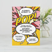 Ready to Pop Modern Fun Comic Baby Shower Invitation (Standing Front)