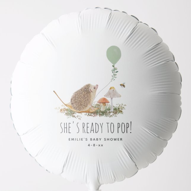 Ready to Pop Mushrooms Hedgehog Baby Shower Balloon (Front)