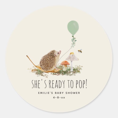 Ready to Pop Mushrooms Hedgehog Baby Shower Classic Round Sticker