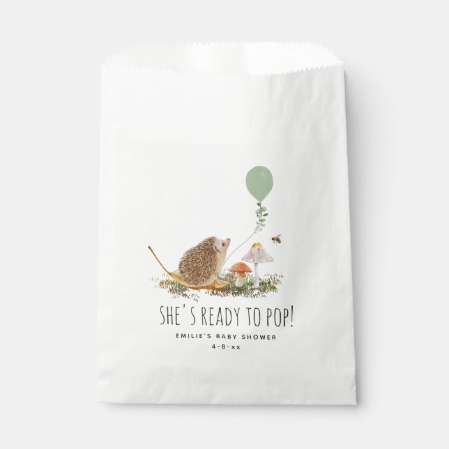 Ready to Pop Mushrooms Hedgehog Baby Shower Favor Bag (Front)