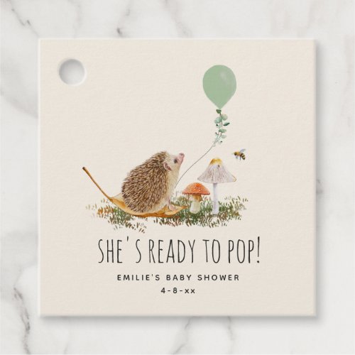 Ready to Pop Mushrooms Hedgehog Baby Shower Green Favor Tags