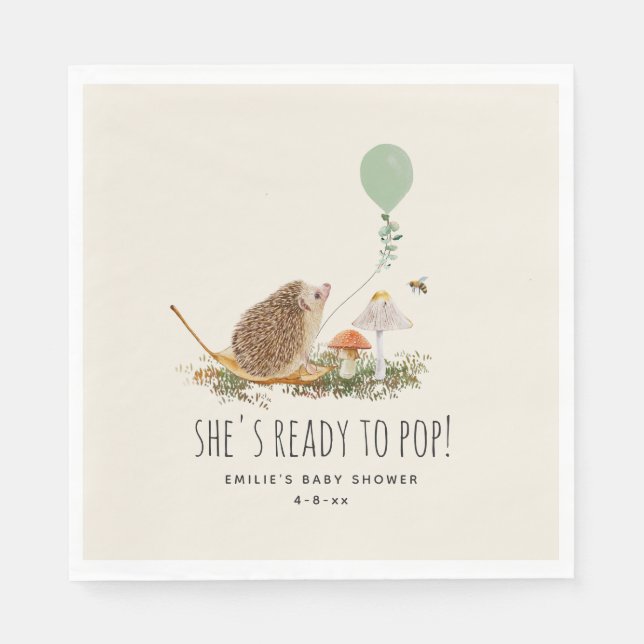 Ready to Pop Mushrooms Hedgehog Baby Shower Napkins (Front)
