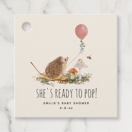Ready to Pop Mushrooms Hedgehog Baby Shower Pink Favor Tags
