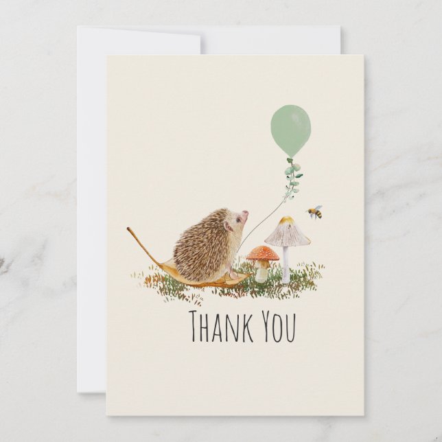 Ready to Pop Mushrooms Hedgehog Baby Shower Thank You Card (Front)