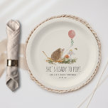 Ready to Pop Mushrooms Hedgehog Balloon Girl Class Paper Plates<br><div class="desc">Illustration of a hedgehog holding a pink balloon on a string decorated with eucalyptus greenery.  Hedgehog is sitting on leaf in grass next to mushrooms with bee.  "Ready to pop" theme.</div>