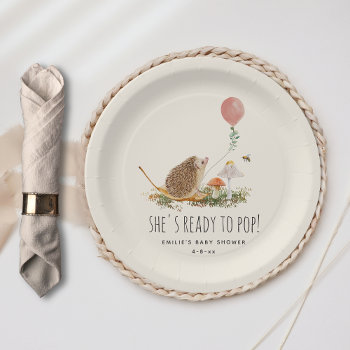 Ready To Pop Mushrooms Hedgehog Balloon Girl Class Paper Plates by JillsPaperie at Zazzle