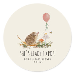 Ready to Pop Mushrooms Hedgehog Balloon Girl Classic Round Sticker