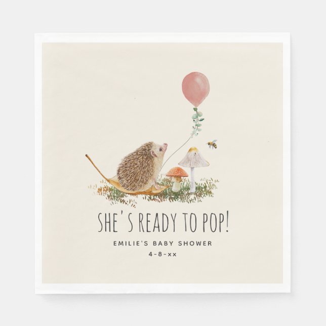 Ready to Pop Mushrooms Hedgehog Balloon Girl  Napkins (Front)
